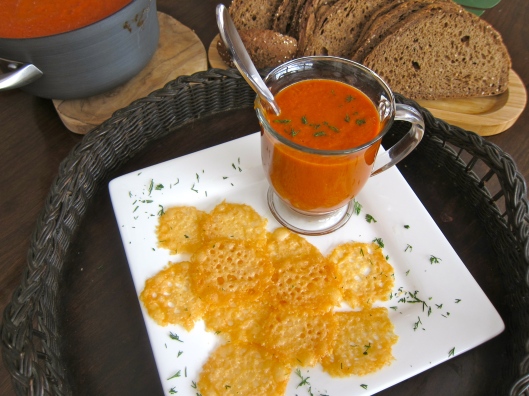 Tomato Dill Bisque with Cheese Crisps